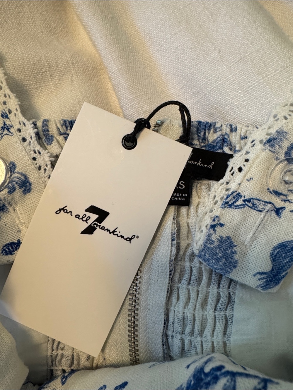 7 For All Mankind Blue and White Toile linen blend NWT Mini Dress XS - Picture 5 of 10